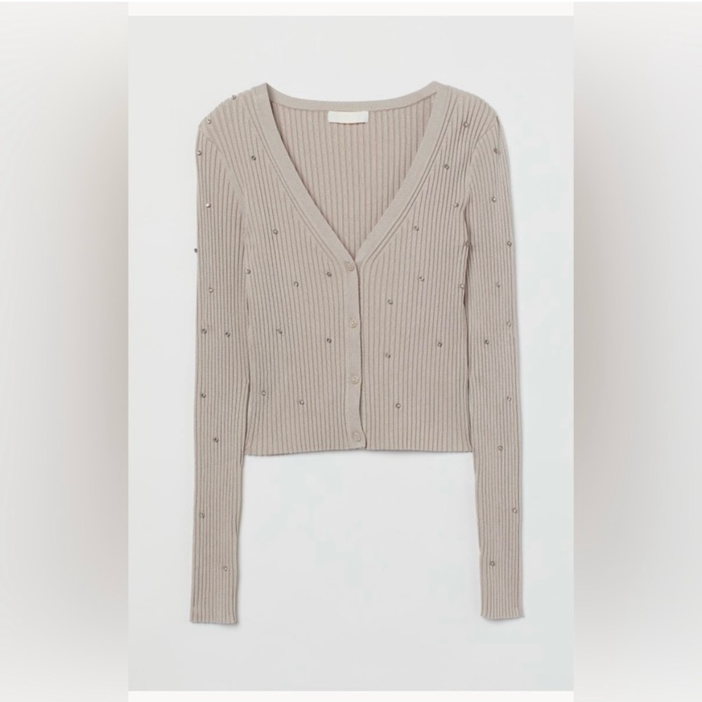 H&M Rhinestone-embellished Ribbed Cardigan NWT - Picture 5 of 5